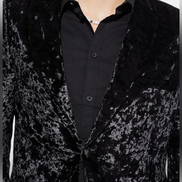 Men Black Crushed Velvet Blazer - Picture 3 of 5
